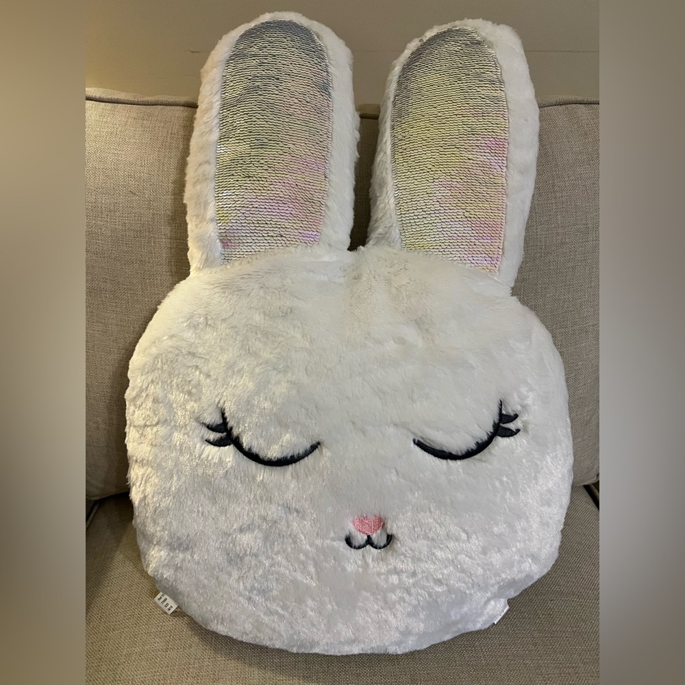 Justice Bunny Flip Sequin Pillow Huge Plush 15x24" Easter